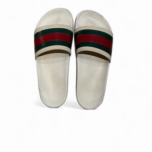 Gucci White Slides with Red and Green Stripes Size 9